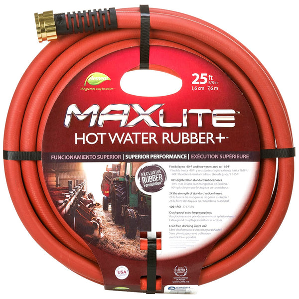 Swan SGHW58025 MAXLite Hot Water Rubber Plus Garden Hose, 25' x 5/8", Red