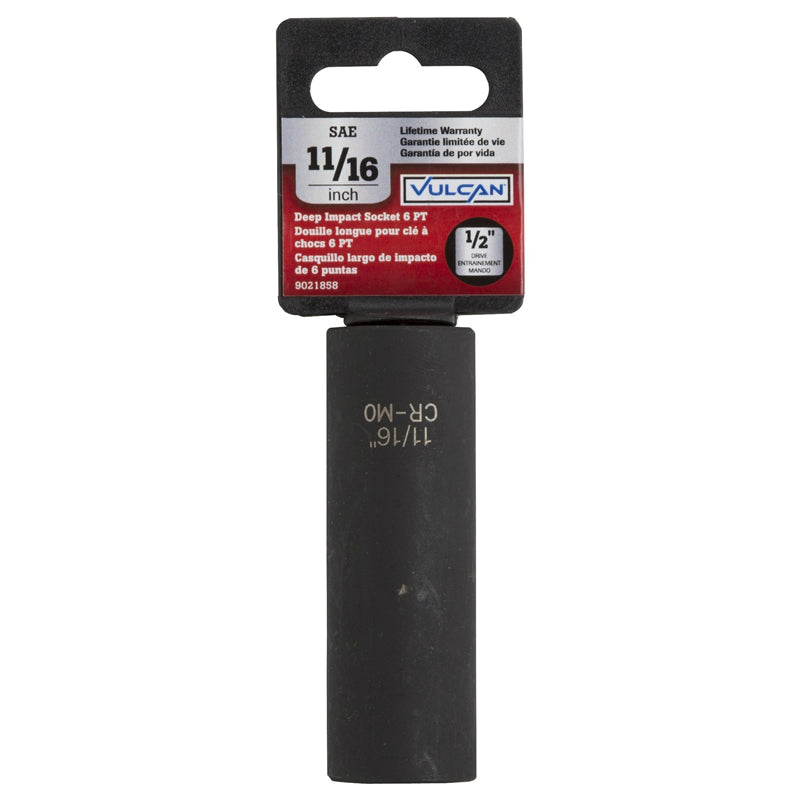 Vulcan MT6580175 Deep Impact Socket, 11/16", 1/2Drive, 6Pt, Black