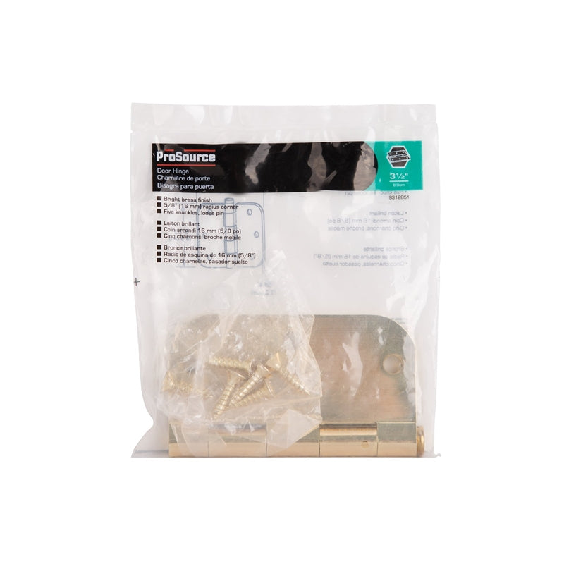 Prosource 20347BBX Residential Door Hinge, 3.5", Bright Brass