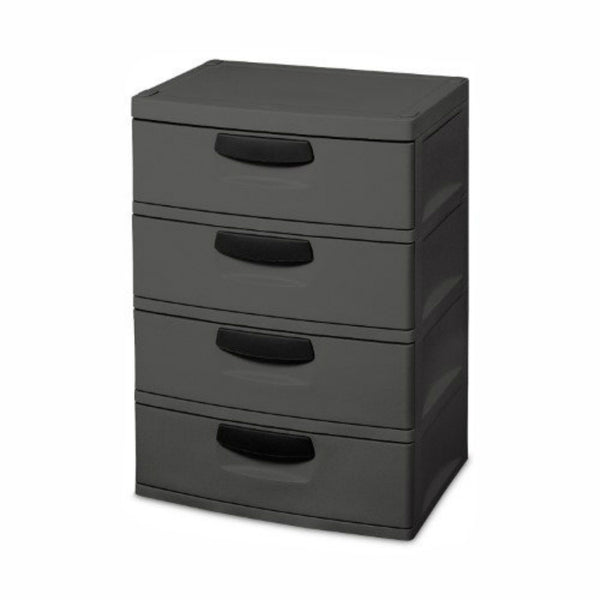 Sterilite 01743V01 4-Drawer Unit with Gliding Drawers, Flat Gray with Black