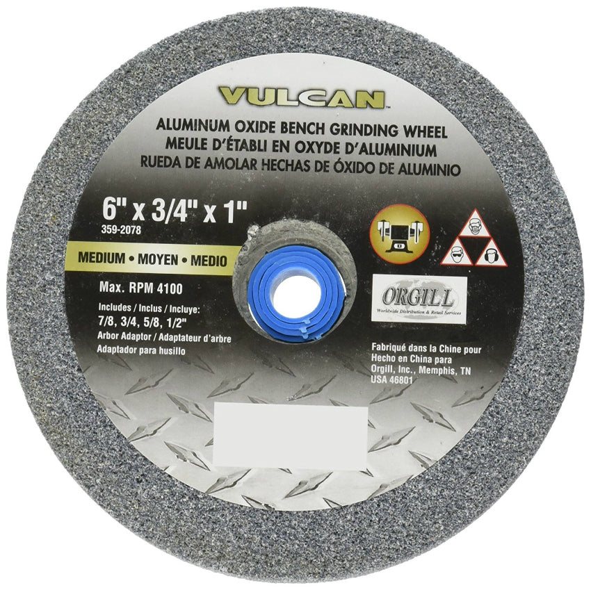 Vulcan 980430OR Aluminum Oxide Bench Grinding Wheel, 4100 RPM, 6" x 3/4" x 1"
