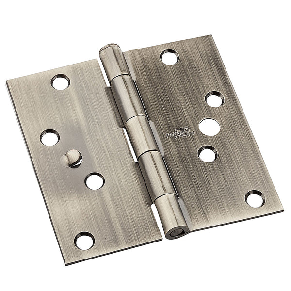 National N830-400 Square Corner 10-Holes Door Hinge, Antique Brass, 4", 3-Pack