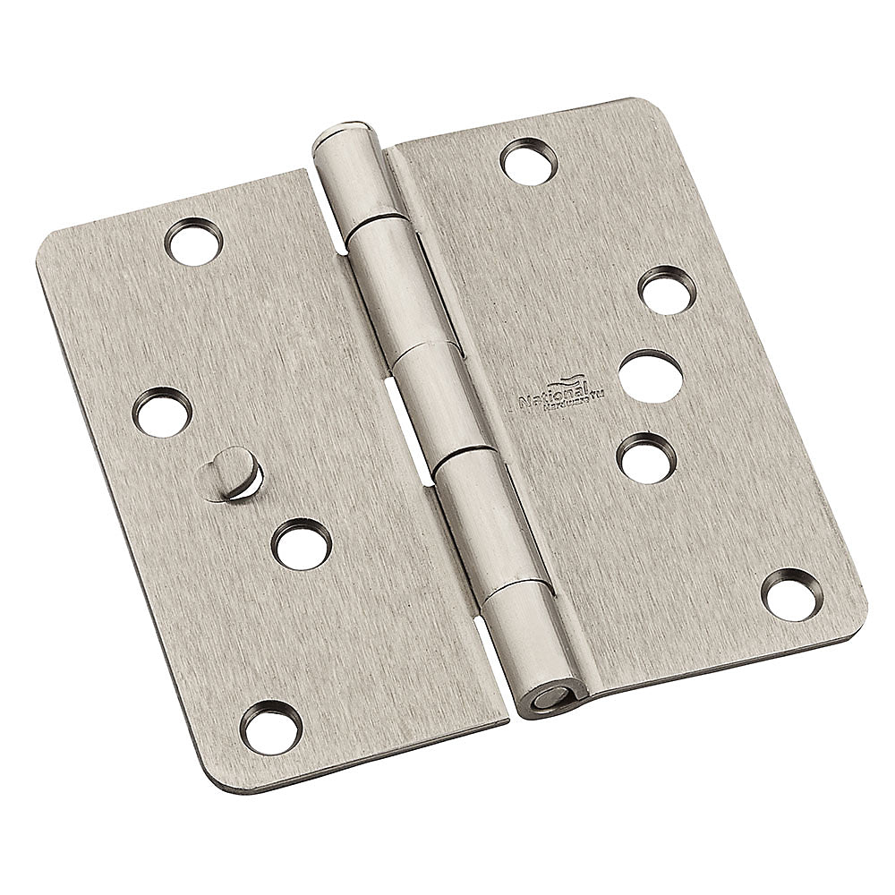 National N830-418 1/4" Round Corner 10-Holes Door Hinge 4", Satin Nickel, 3-Pk