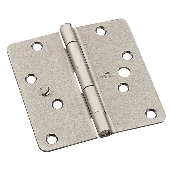 National N830-418 1/4" Round Corner 10-Holes Door Hinge 4", Satin Nickel, 3-Pk