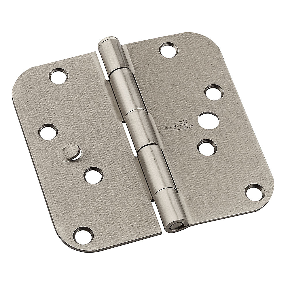 National N830-411 5/8" Round Corner 10-Holes Door Hinge 4", Satin Nickel, 3-Pk