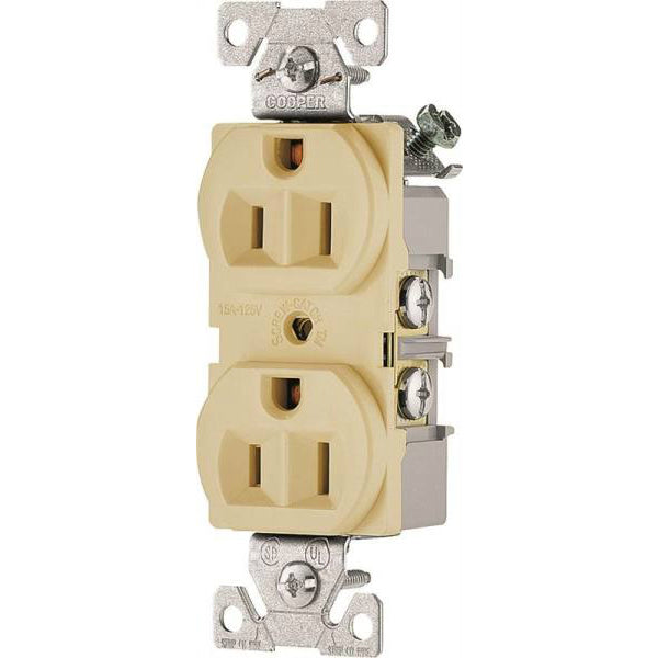 Cooper Wiring BR15V Commercial Grade Duplex Side Wire Receptacles, Ivory, 15A
