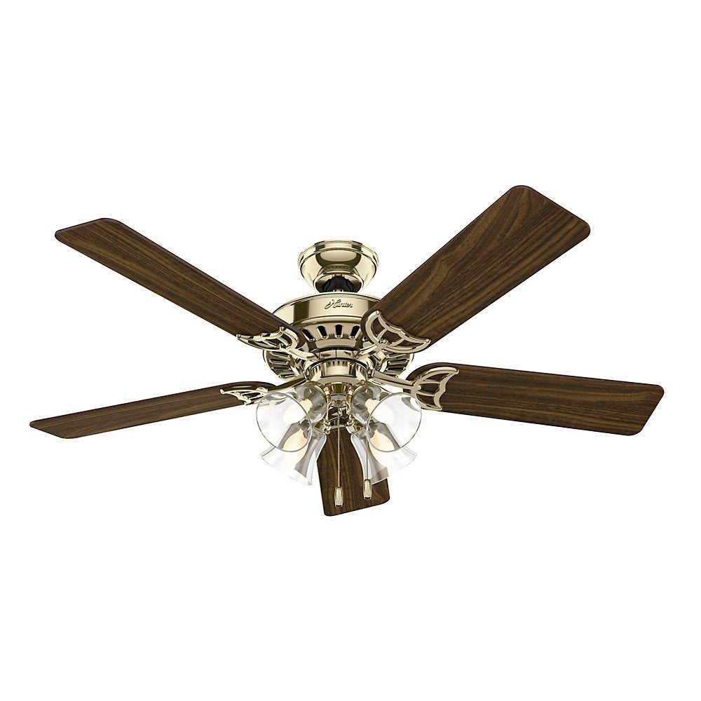 Hunter Fan 53066 Studio Series Ceiling Fan w/ 4-Lights, Bright Brass, 52"