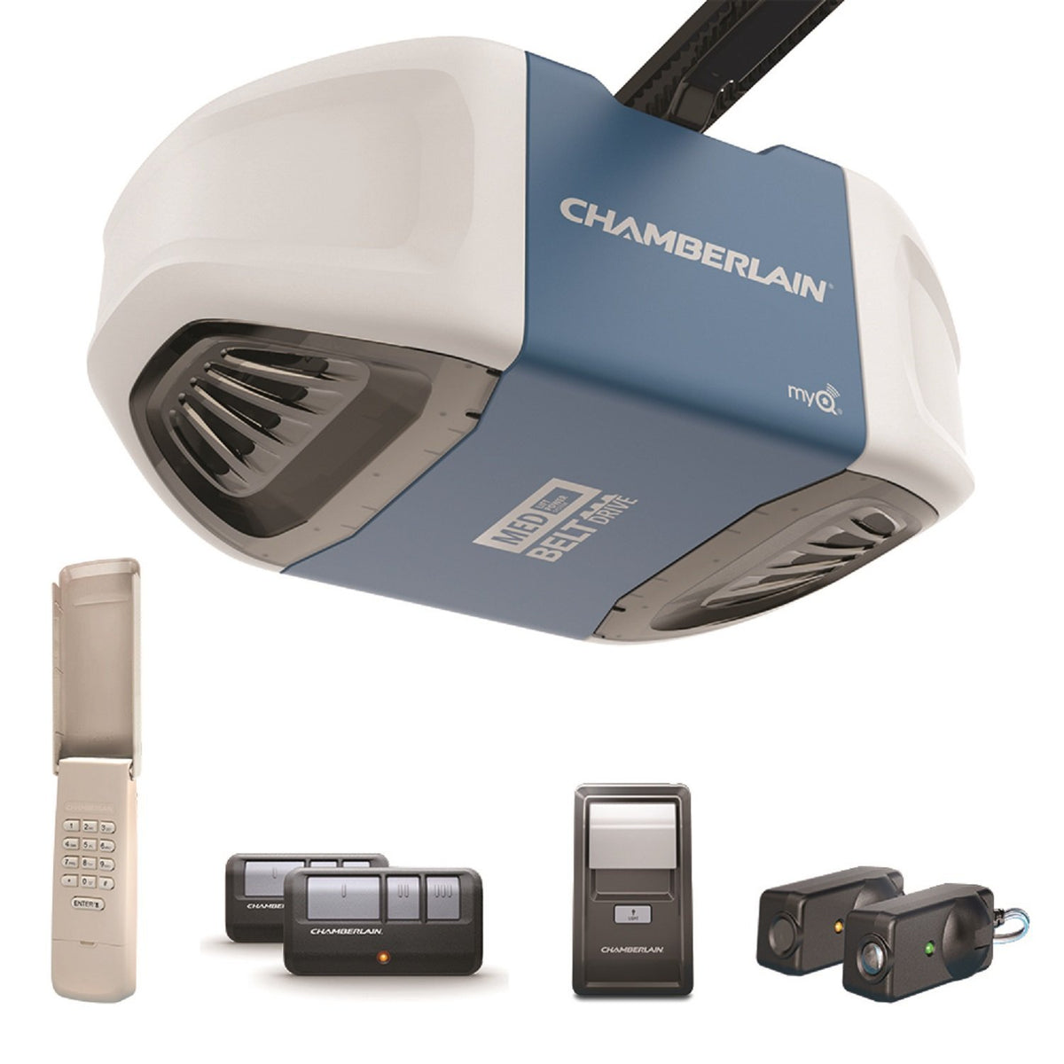 Chamberlain B510 Belt Drive Garage Door Opener w/Button Control, 1/2 HP