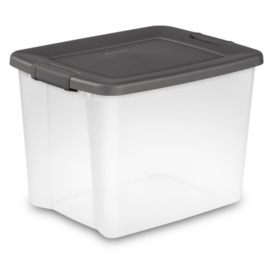 Sterilite 19373V06 Clear Base ShelfTote with Flat Gray Lid & Latches, 50-Qt