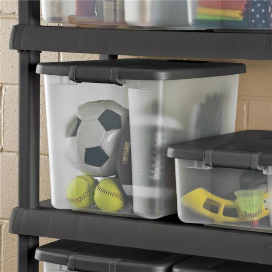 Sterilite 19373V06 Clear Base ShelfTote with Flat Gray Lid & Latches, 50-Qt