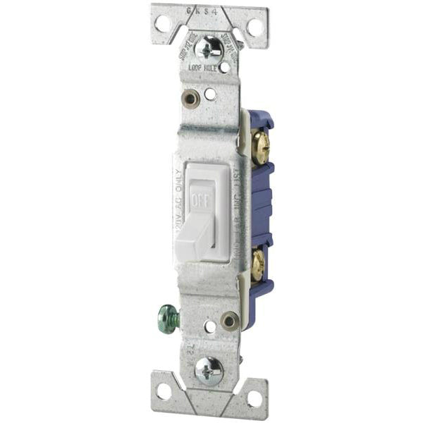 Cooper Wiring 1301-7W Single-Pole Grounding Toggle Switch, White, 15 Amp