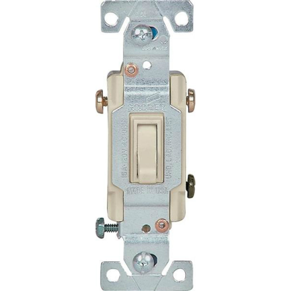 Cooper Wiring 1303-7V-BOX Grounding 3-Way Toggle Switch, Ivory, 15-Amp