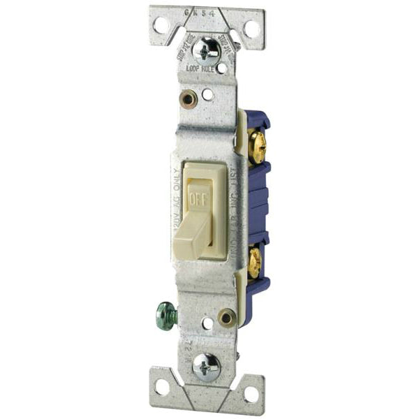 Cooper Wiring 1301-7V Single-Pole Grounding Toggle Switch, Ivory, 15 Amp