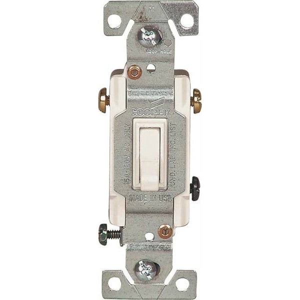 Cooper Wiring 1303-7W Single-Pole Grounding Toggle Switch, White, 3-Way