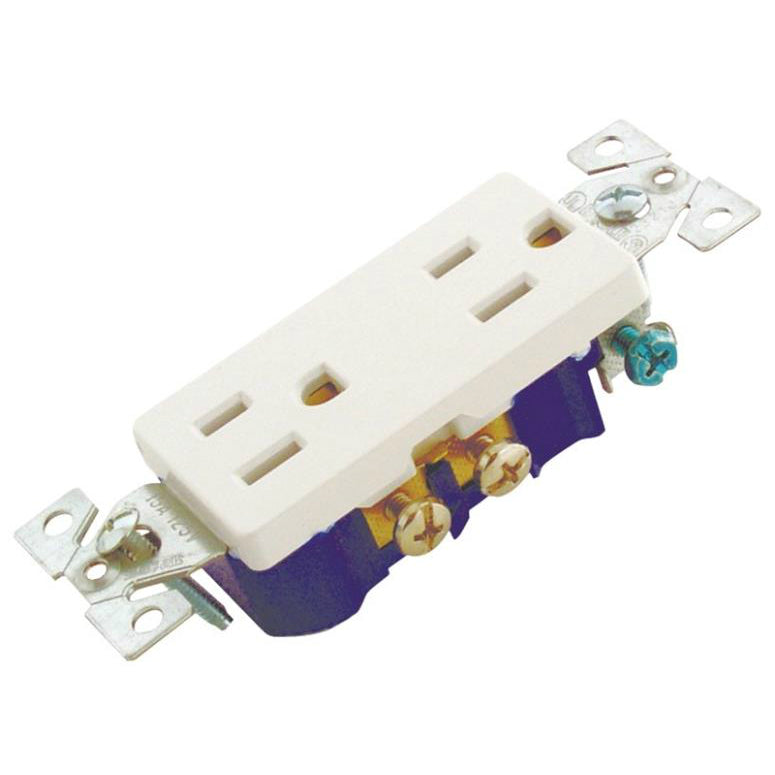 Cooper Wiring 1107W-BOX Grounded Decorator 2 Pole/3 Wire Receptacles, White, 15A
