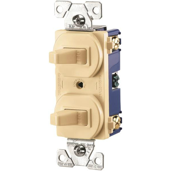 Cooper Wiring 275V-BOX Single-Pole Toggle Combination Switches, Ivory, 3-Way