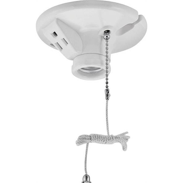 Cooper Wiring S865W-SP Plastic Ceiling Lampholders w/ Pull Chain & Outlet, 250W