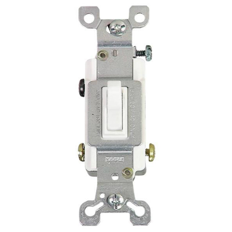 Cooper Wiring 1303-7W-BOX Grounding 3-Way Toggle Switch, White, 15-Amp