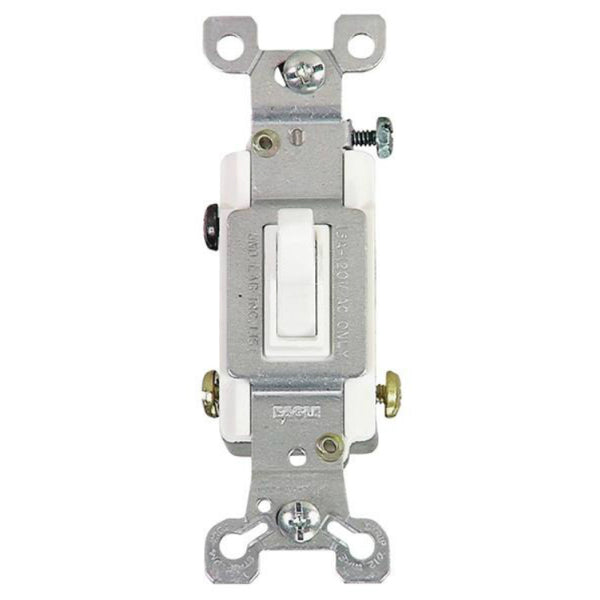 Cooper Wiring 1303-7W-BOX Grounding 3-Way Toggle Switch, White, 15-Amp