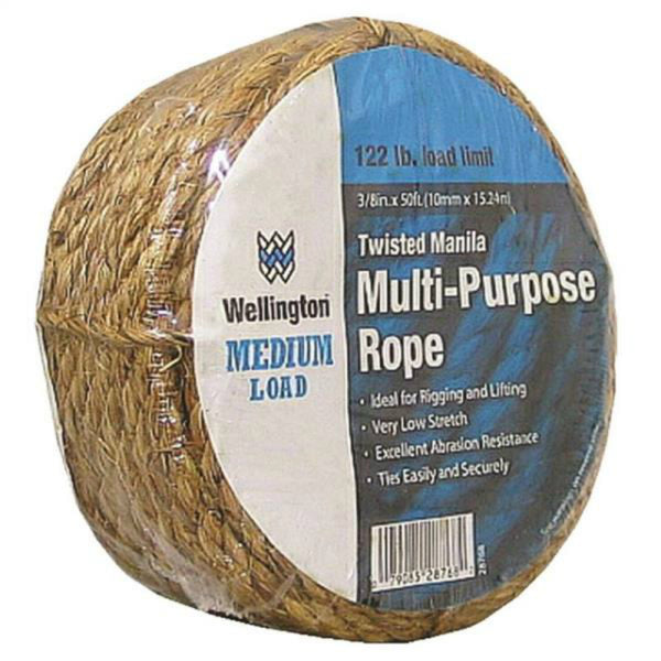 Wellington 28768 Twisted Manila Multi-Purpose Rope, Natural, 3/8" x 50'