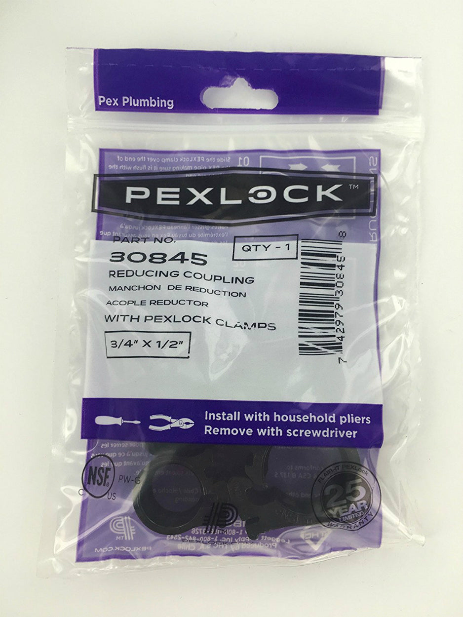 PEXLock 30845 Reducing Coupling with Clamps, Black, 3/4" x 1/2"