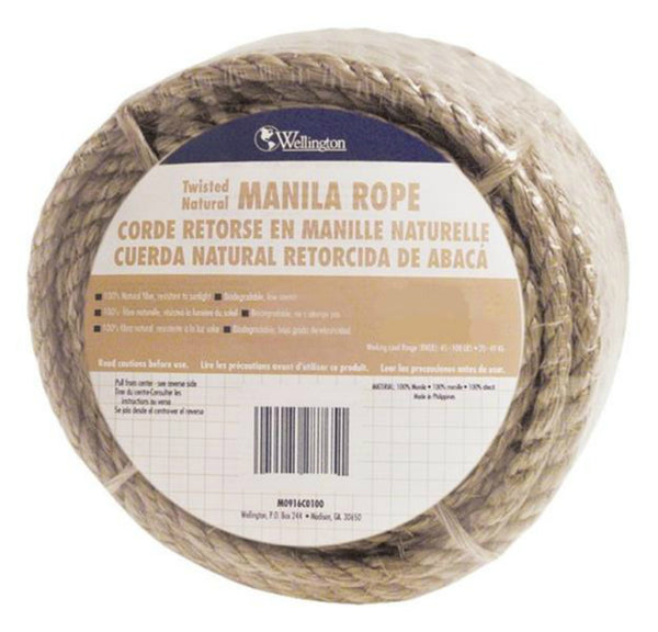 Wellington 28764 Manila Fiber Twisted Rope, 1/4" x 50'