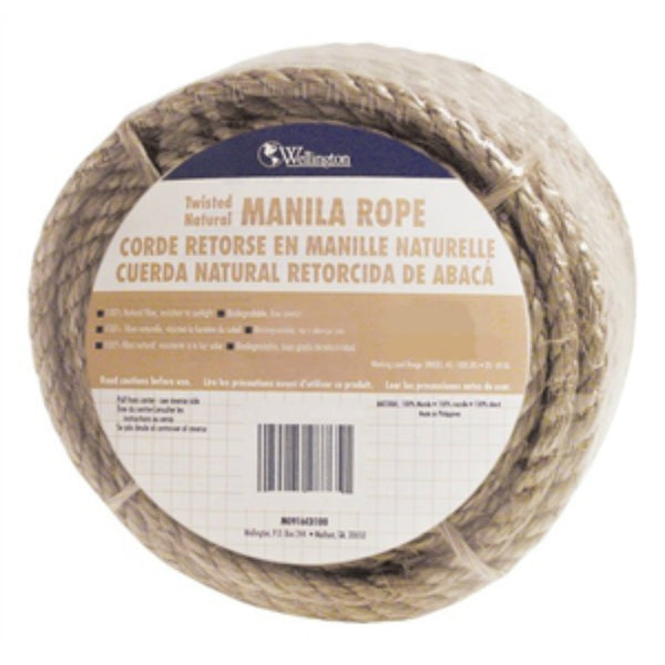 Wellington 28773 Twisted Manila Multi-Purpose Rope, Natural, 1/2" x 600'