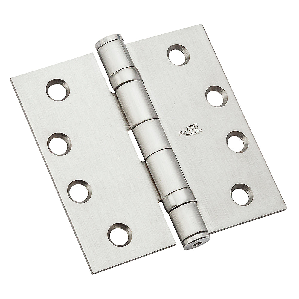 National N236-102 Steel Square Corner Ball Bearing Door Hinge 4", Satin Chrome