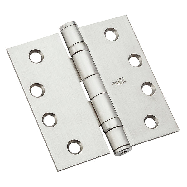 National N236-102 Steel Square Corner Ball Bearing Door Hinge 4", Satin Chrome