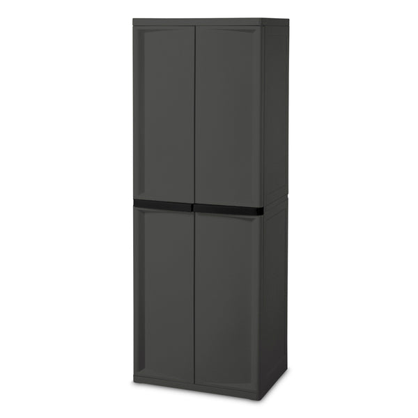 Sterilite 01423V01 Heavy-Duty Cabinet with 4-Shelf, Flat Gray with Black