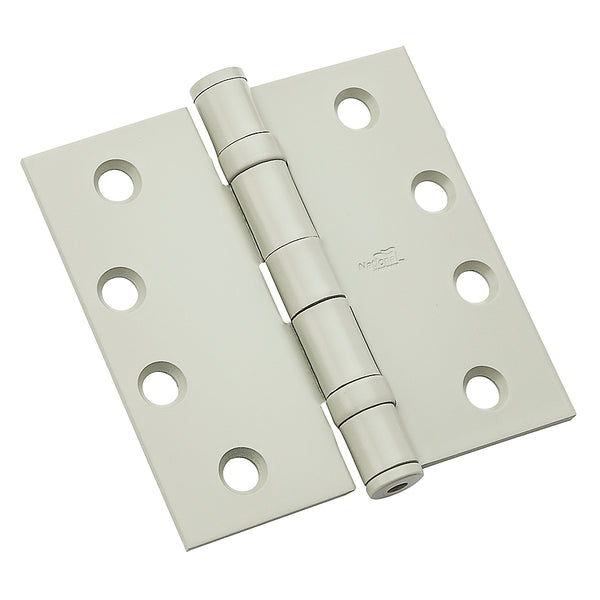National N236-100 Steel Square Corner Ball Bearing Hinge, 4", Prime Coat White