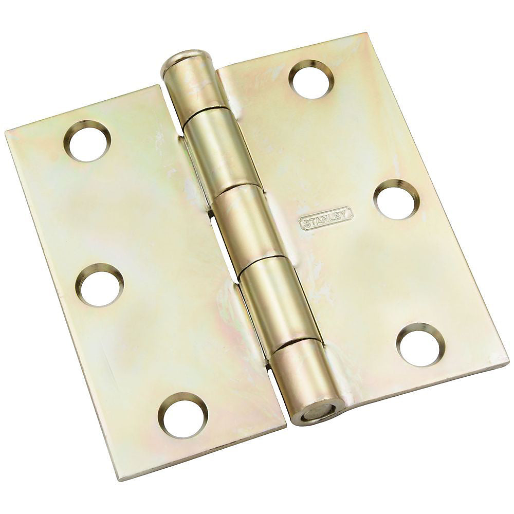 National Hardware N830-266 Steel Square Corner Door Hinge, 3-1/2", Brass Tone