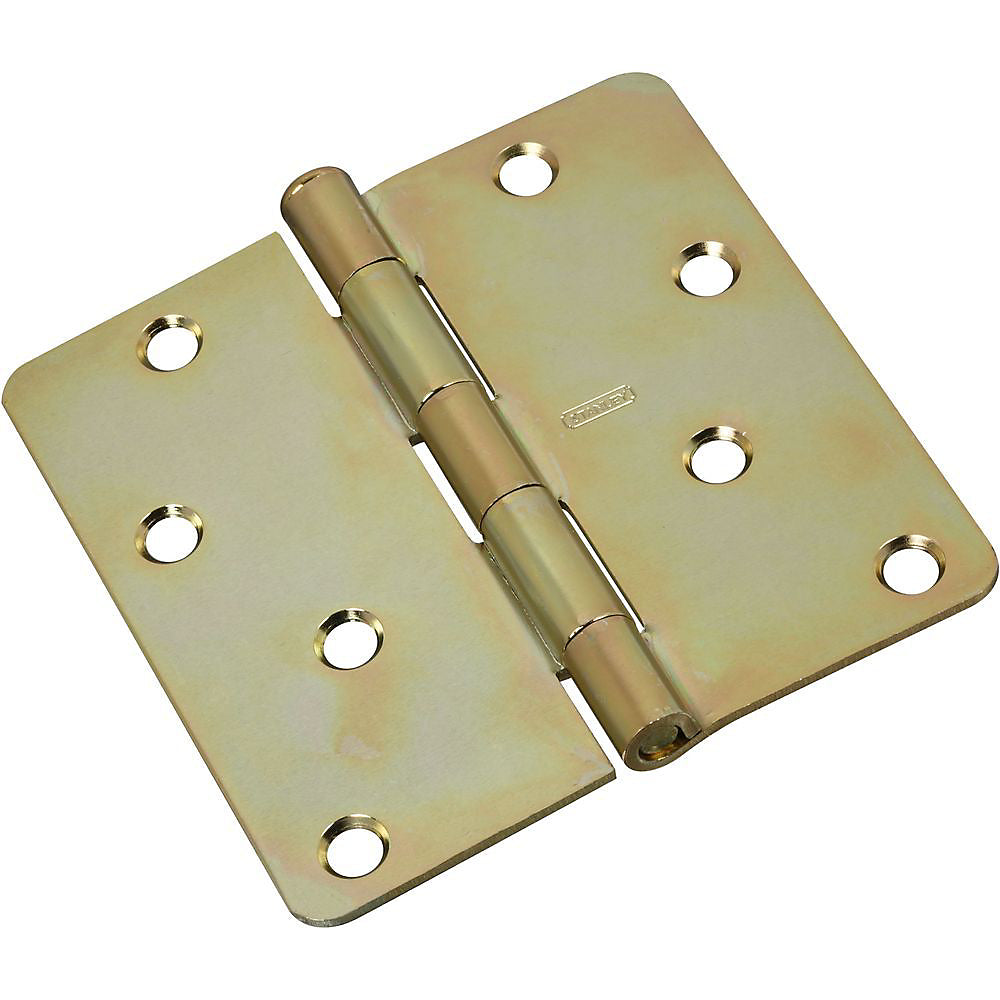 National Hardware N830-264 Steel 1/4" Round Corner Door Hinge, 4", Brass Tone