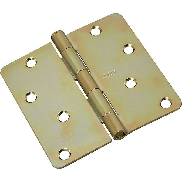 National Hardware N830-264 Steel 1/4" Round Corner Door Hinge, 4", Brass Tone