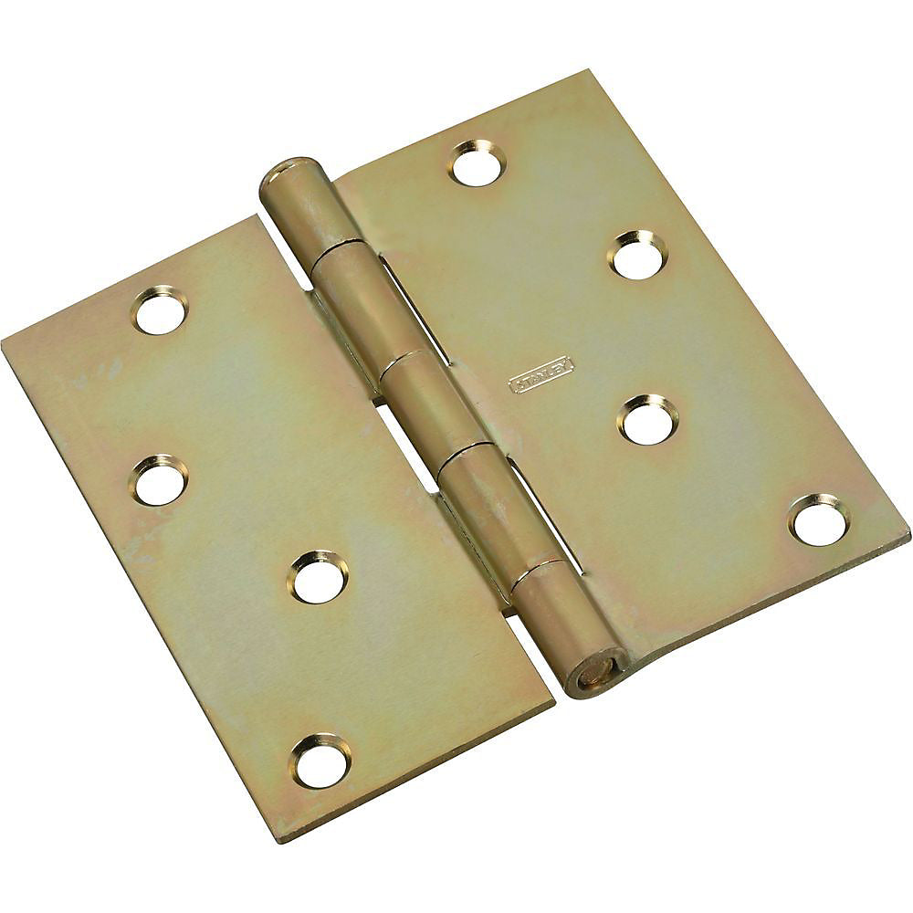 National Hardware N830-267 Steel Square Corner Door Hinge, 4", Brass Tone