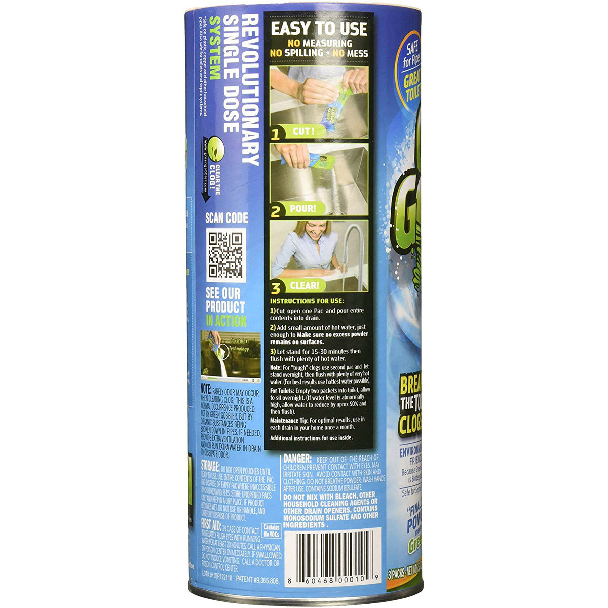 Green Gobbler GGDC3SEMR Drain Opening Pacs, 8.5 Oz, 3-Count
