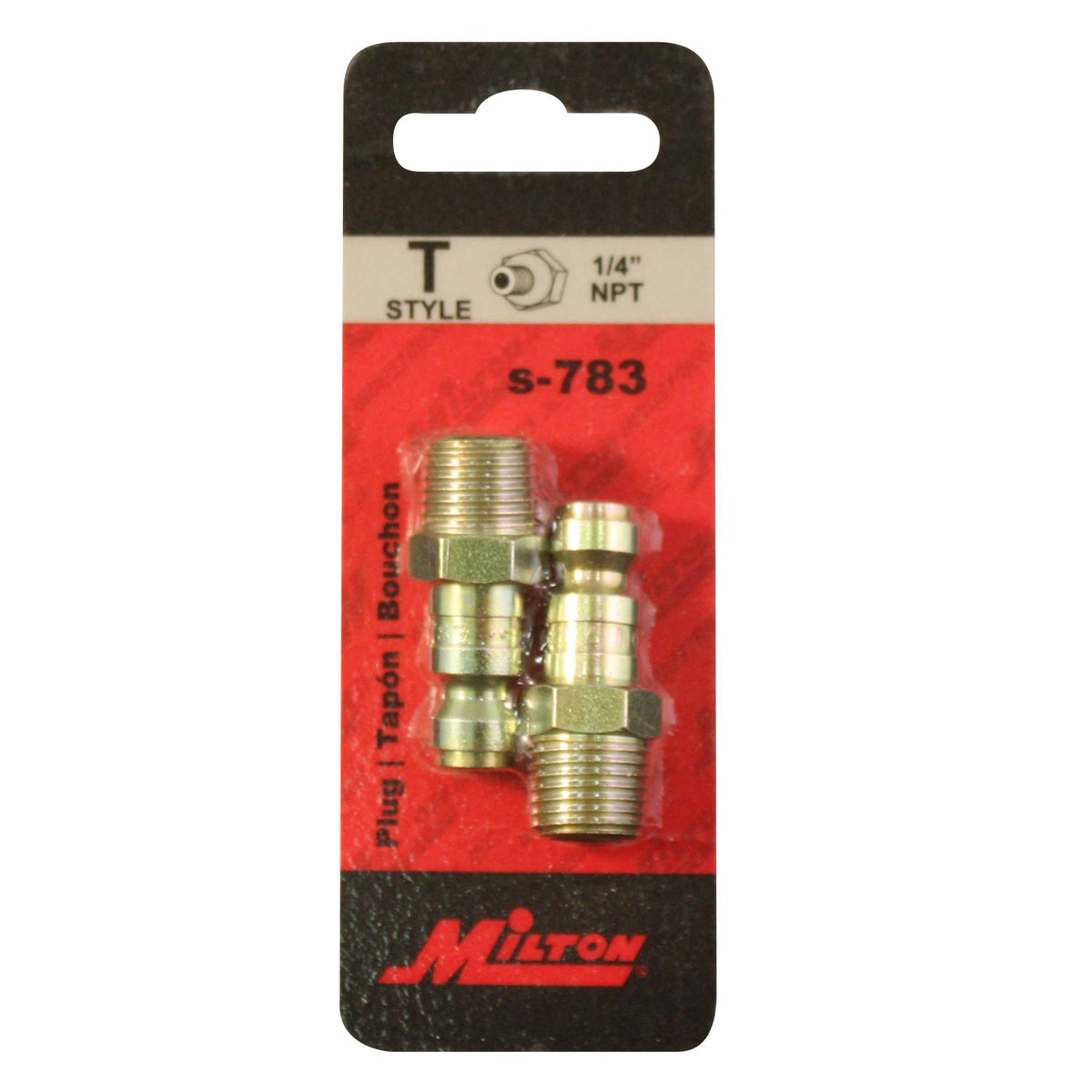 Milton S-783 Male T Style Plug, 1/4" NPT, 2-Pack
