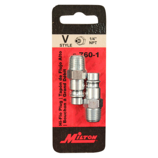 Milton S-760-1 Male V-Style High Flow Steel Plug, 1/4" NPT, 2-Pack