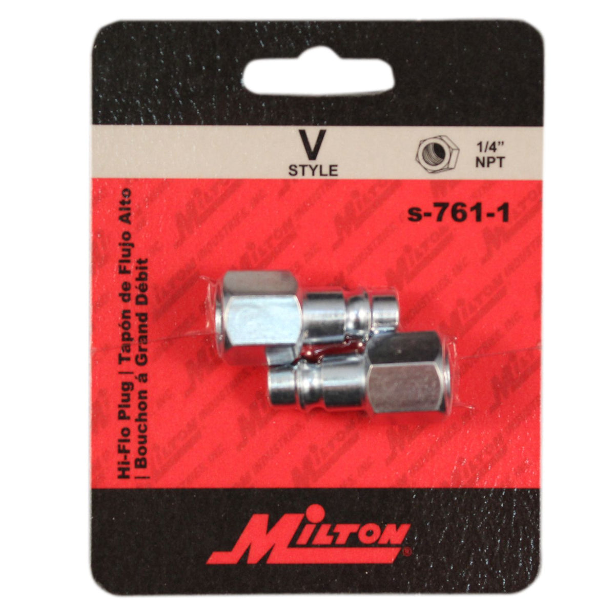 Milton S-761-1 Female V Style High Flow Steel Plugs, 1/4" NPT, 2-Pack