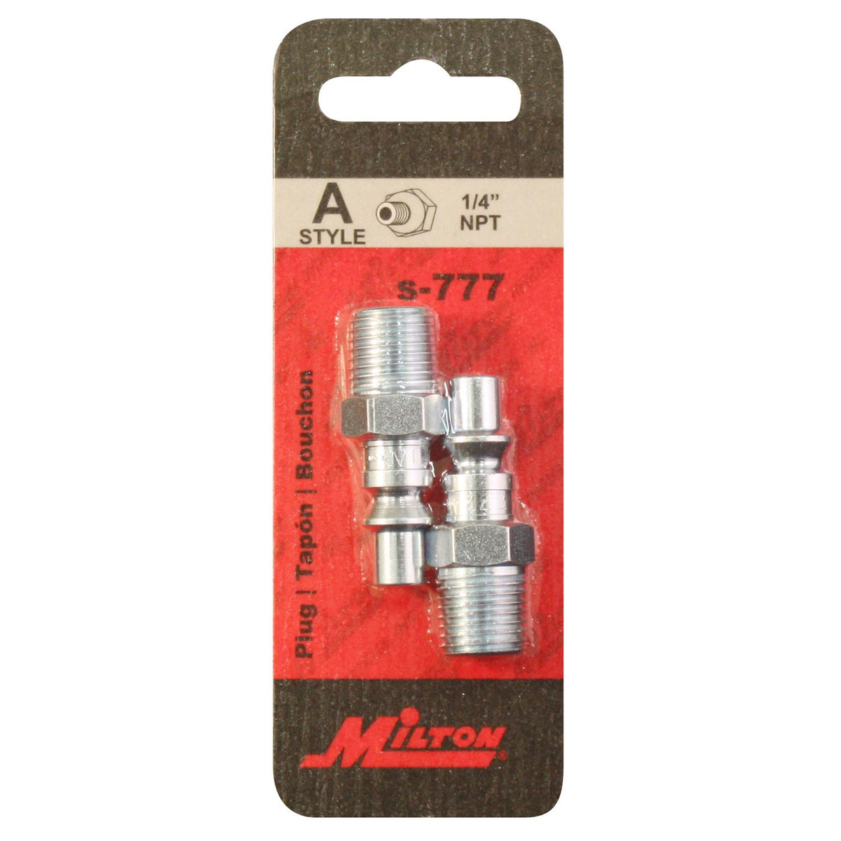 Milton S-777 Male A Style Plugs, 1/4" NPT, 2-Pack