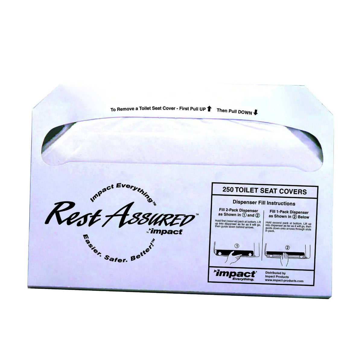 Impact 25177673 Rest Assured Biodegradable Toilet Seat Cover, White, 250-Count