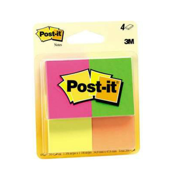 3M® 653-4AF Post-It® Ultra Collection Notes with 4-Pads, Neon, 1-3/8" x 1-7/8"