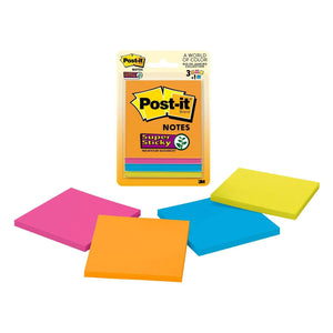 Post-It 3321-SSAU Rio De Janeiro Super Sticky Notes, 3" x 3", 3-Pack