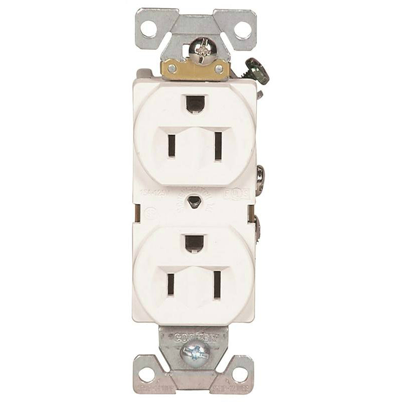 Cooper Wiring BR15W Commercial Grade Straight Blade Duplex Receptacle, White,15A