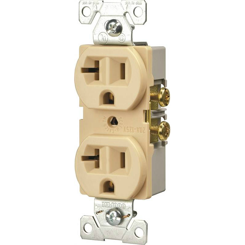 Cooper Wiring BR20V Commercial Grade Straight Blade Duplex Receptacle, Ivory,20A