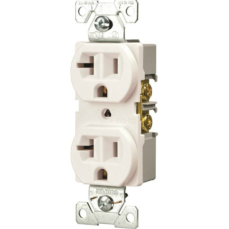 Cooper Wiring BR20W Commercial Grade Straight Blade Duplex Receptacle, White,20A