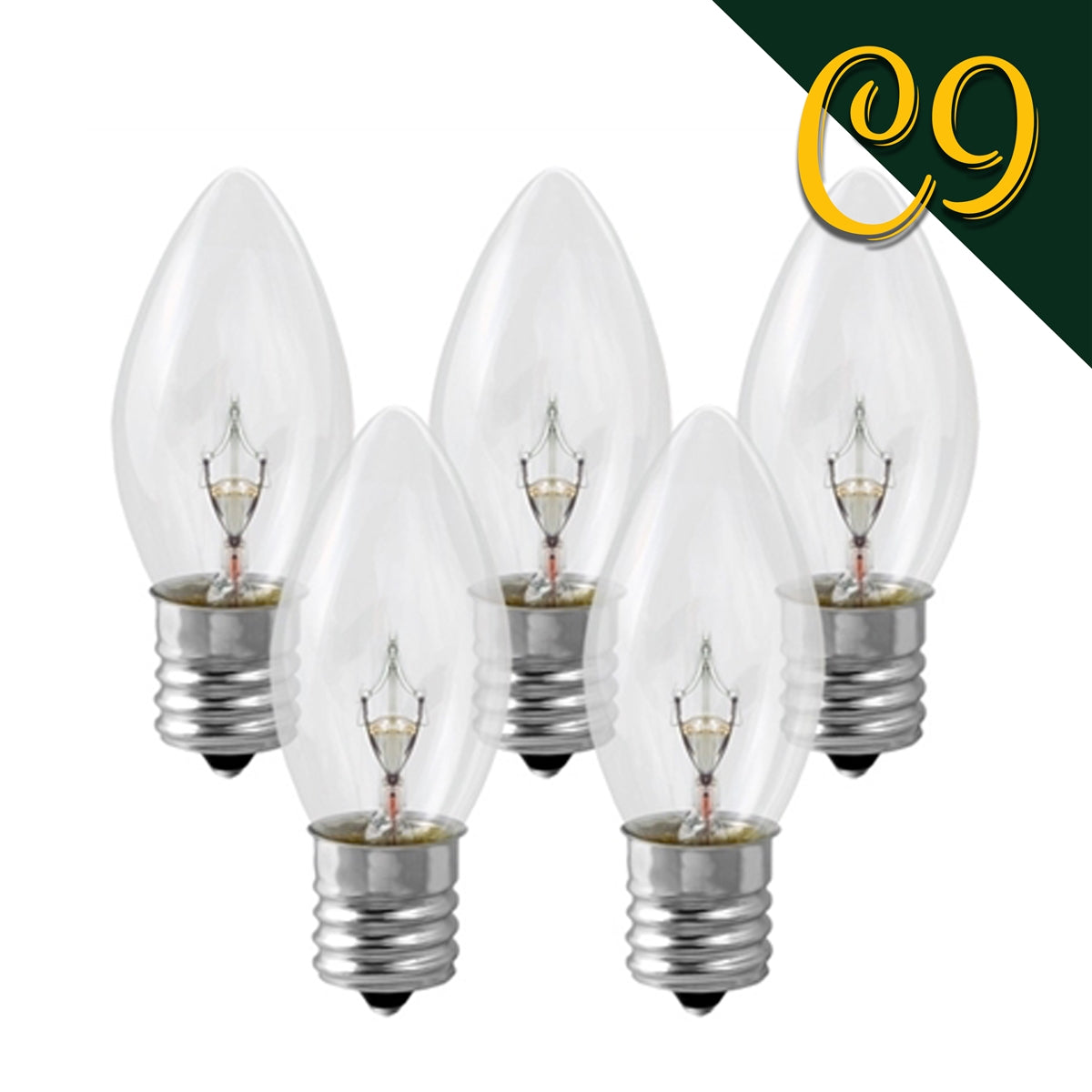 Holiday Bright BU25-FC9-TCL Christmas Incandescent C9 Bulbs, Clear, 7W, 25-Pack