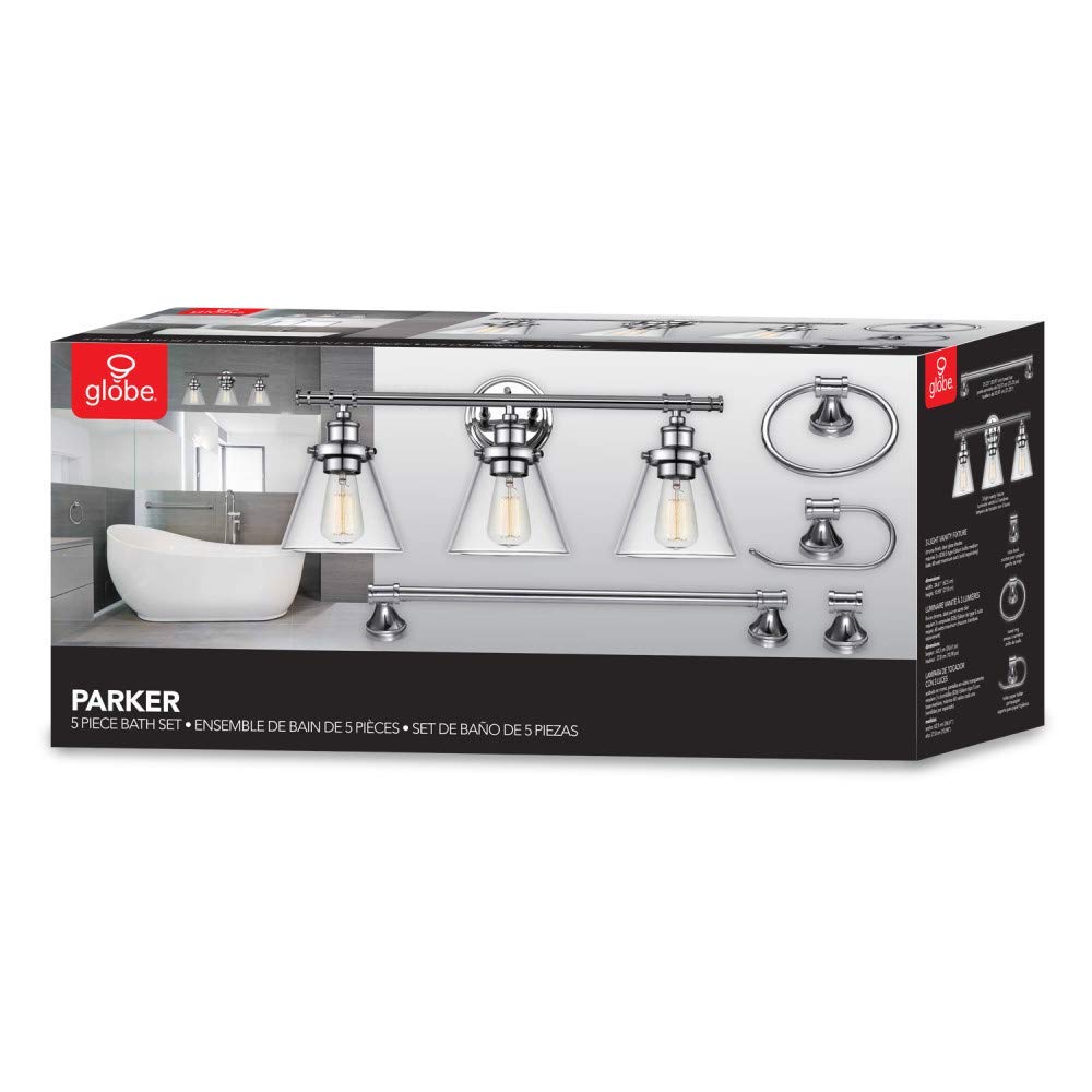 Globe Electric 51234 Parker All-In-One Bath Set, Chrome, 5-Piece