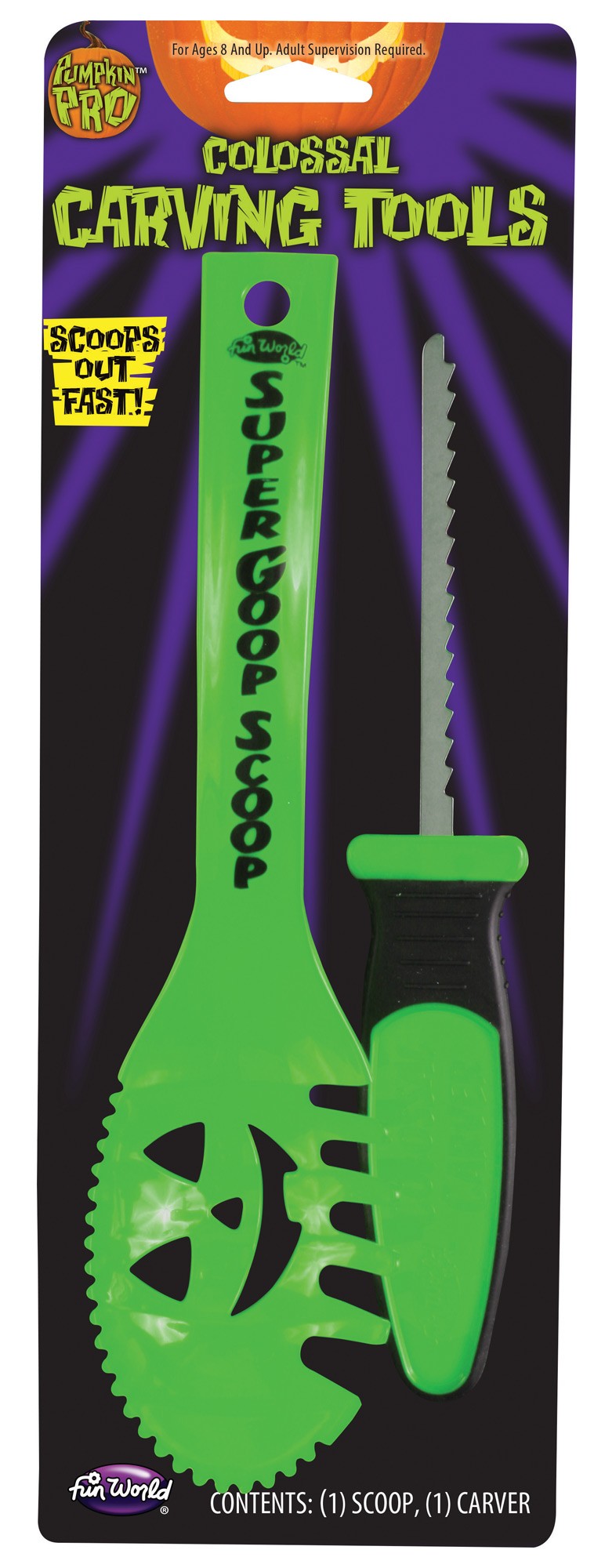 Fun World 94692 Halloween Pumpkin Pro Colossal Carving Tools, Assorted, 2-Piece