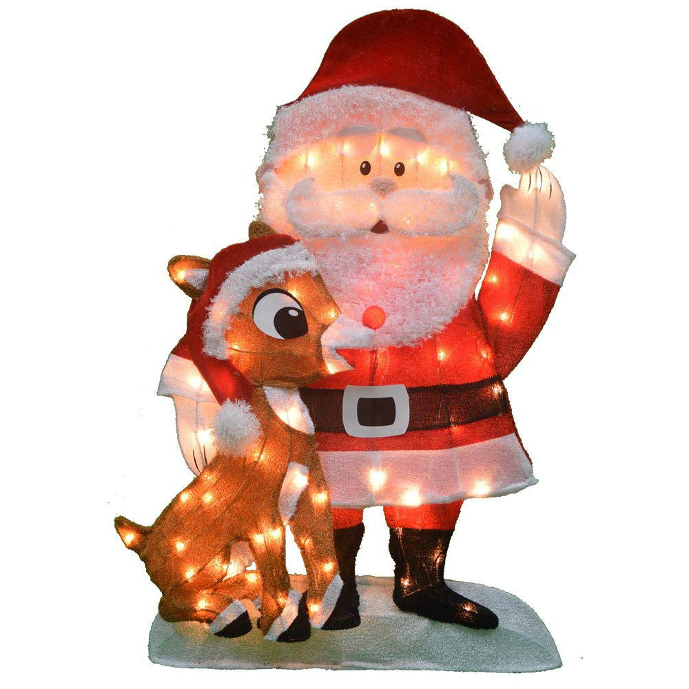 Product Works 20307L2D Santa & Rudolph 2D Pre-Lit Yard Art, 32"